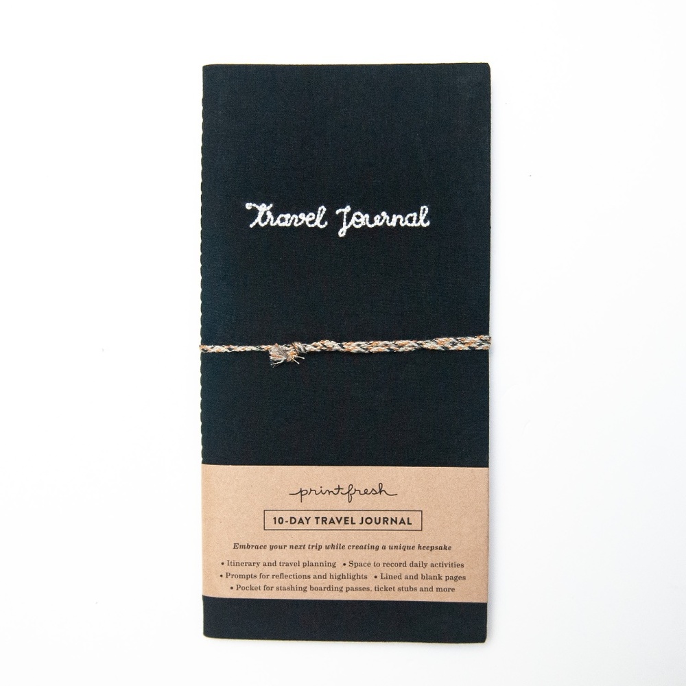 Print Fresh Fabric Travel Journal 10-Day Itinerary in Black